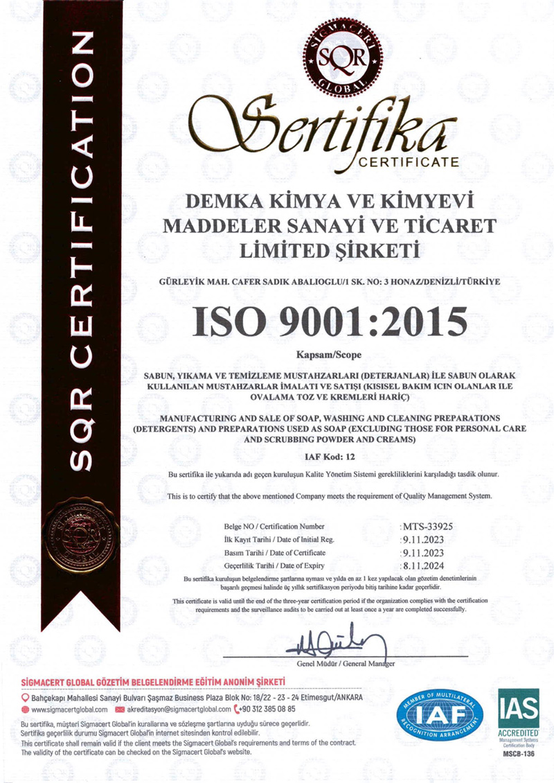 ISO 9001:2015 KAL�TE Y�NET�M S�STEM� SERT�F�KASI